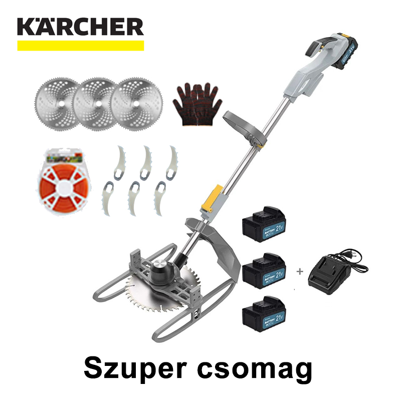 【Kärcher kefe nélküli fűnyíró】 9000 W teljesítmény + komplett tartozékok + nagy teljesítményű akkumulátor *3 (15-18 óra akkumulátor-élettartam)